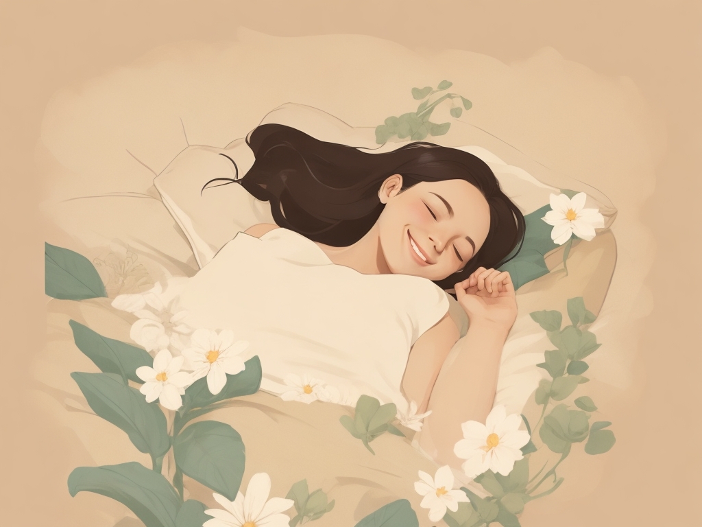 jeune femme souriante dormant sur un coussin